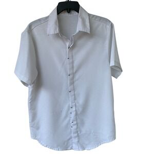 SHEIN. White, Short Sleeve button down Shirt. 100% Polyester.‎
